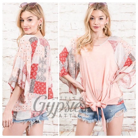 DAVI & DANI Tops - Big Bell Patchwork Sleeves Bohemian Top